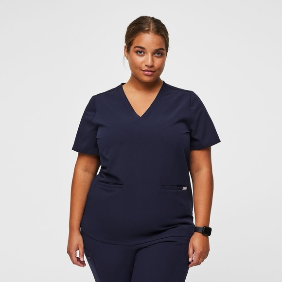 Figs Tops - FIGS Casma FIONx Three Pocket Navy Blue Short Sleeve Scrub Top